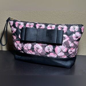 Betsey Johnson Pink and Black Bow Cosmetic Bag
